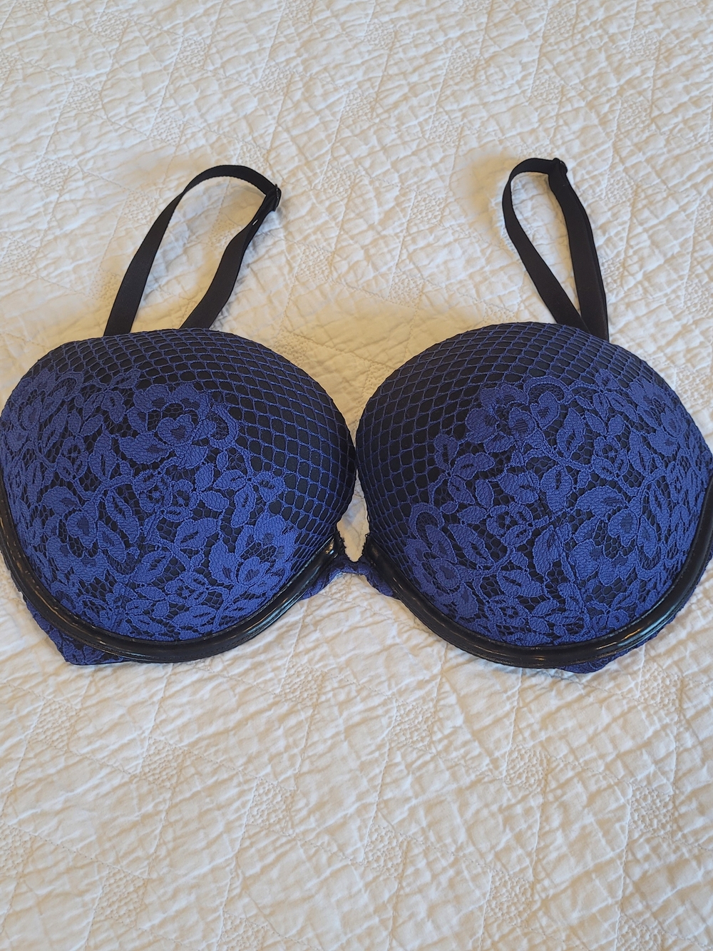 VS Very Sexy 33DDD Underwire Navy Blue Lace Round Padded Cup Push-Up Bra